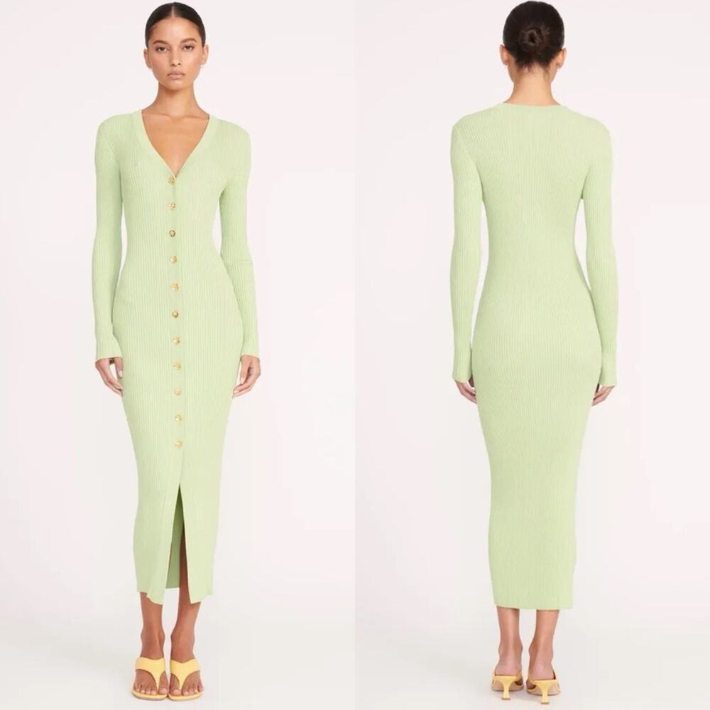 NWT Staud Shoko Sweater Dress Rib Knit Matcha Sherbet Green Womens Size L